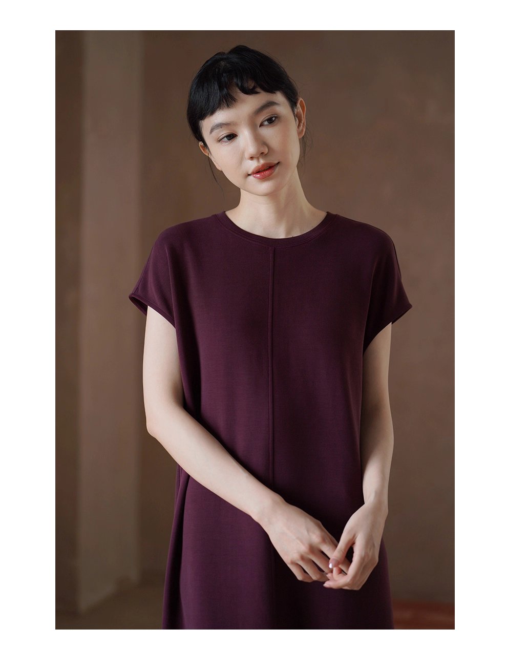 桑葚莊園超正顯白軟糯空氣感圓領直筒顯瘦寬鬆長洋裝