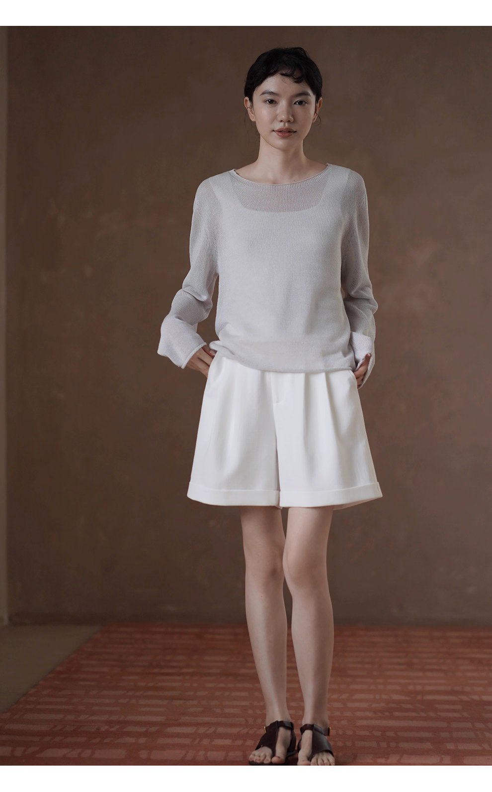 薄霧慵懶編織感元寶針織罩衫一字領寬鬆顯瘦長袖上衣女