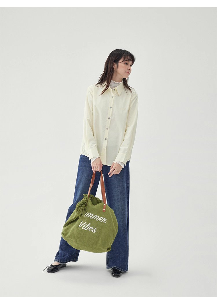 單排扣寬鬆繡襯衫女秋季新款慵懶長袖上衣