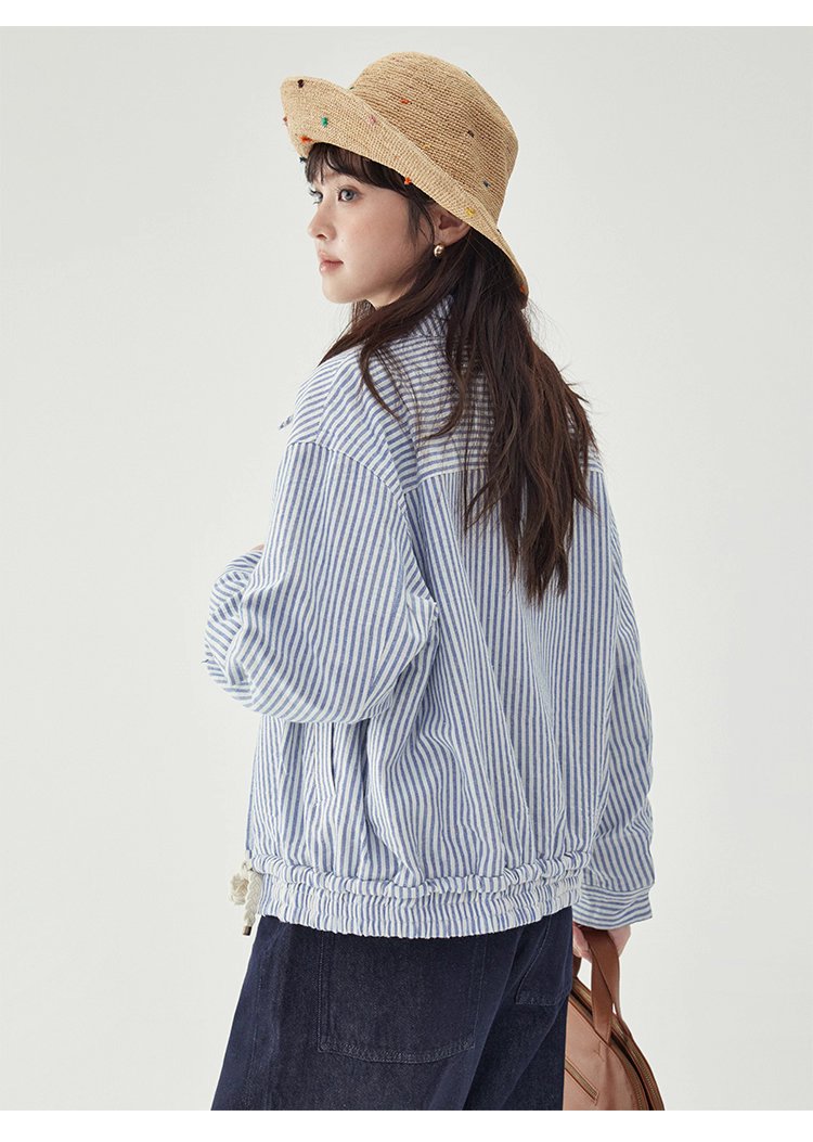 韓國翻領兩面穿拉鍊外套女秋季新款純棉長袖上衣