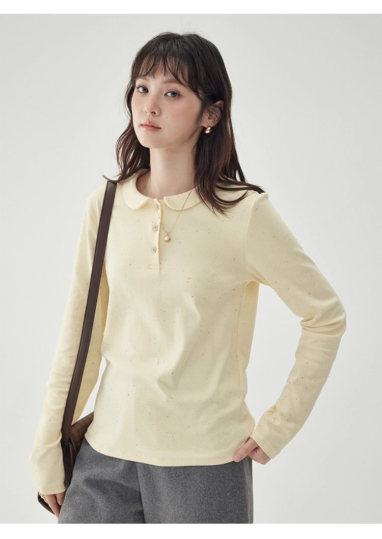 彩點小翻領長袖T恤女秋季新款時尚百搭上衣