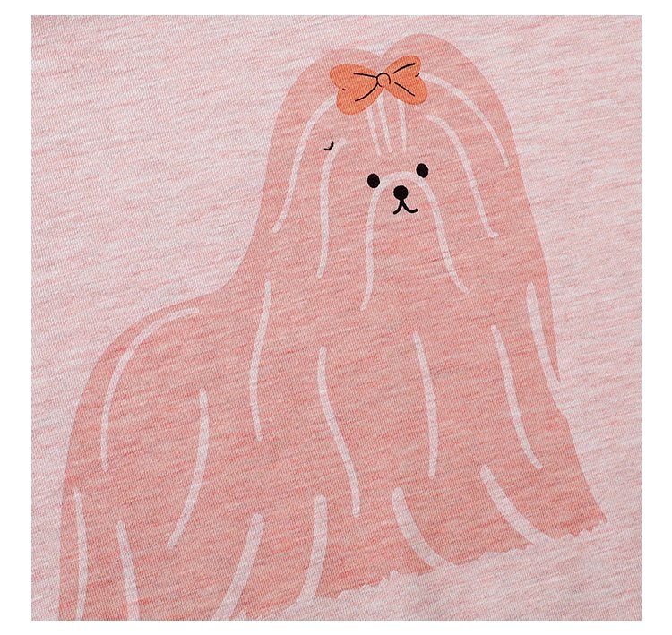 粉紅小狗印花長袖T恤女25秋季全新寬鬆減齡上衣