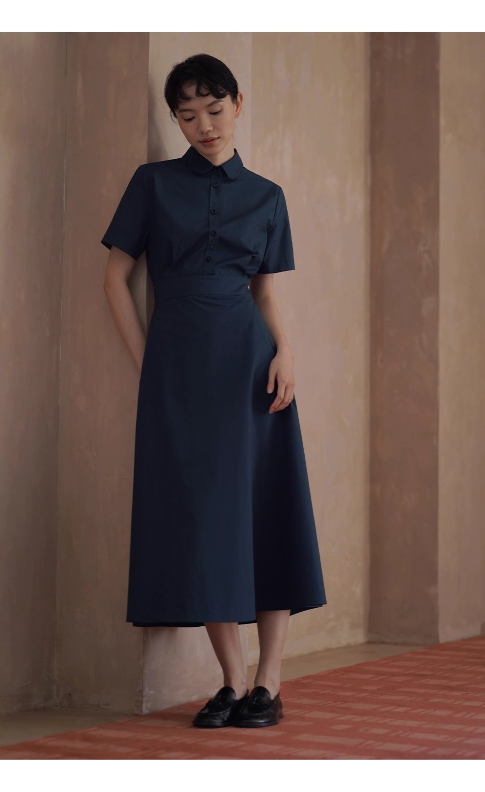 完美日常簡約通勤收腰大裙擺顯瘦遮肉梨形襯衫洋裝女