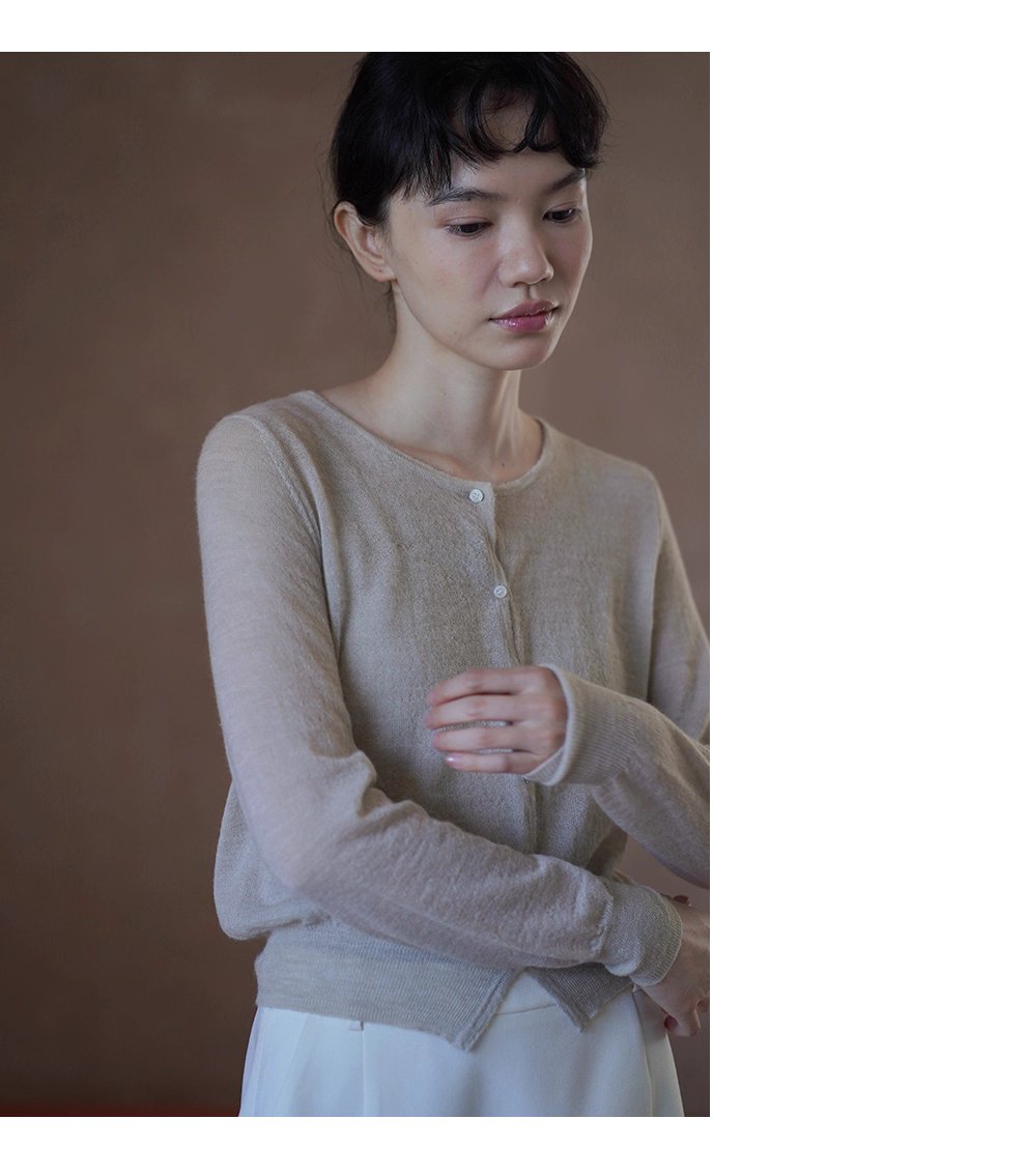 輕柔糯感薄款羊駝綿羊毛混紡蓬鬆朦朧正肩顯瘦針織外套