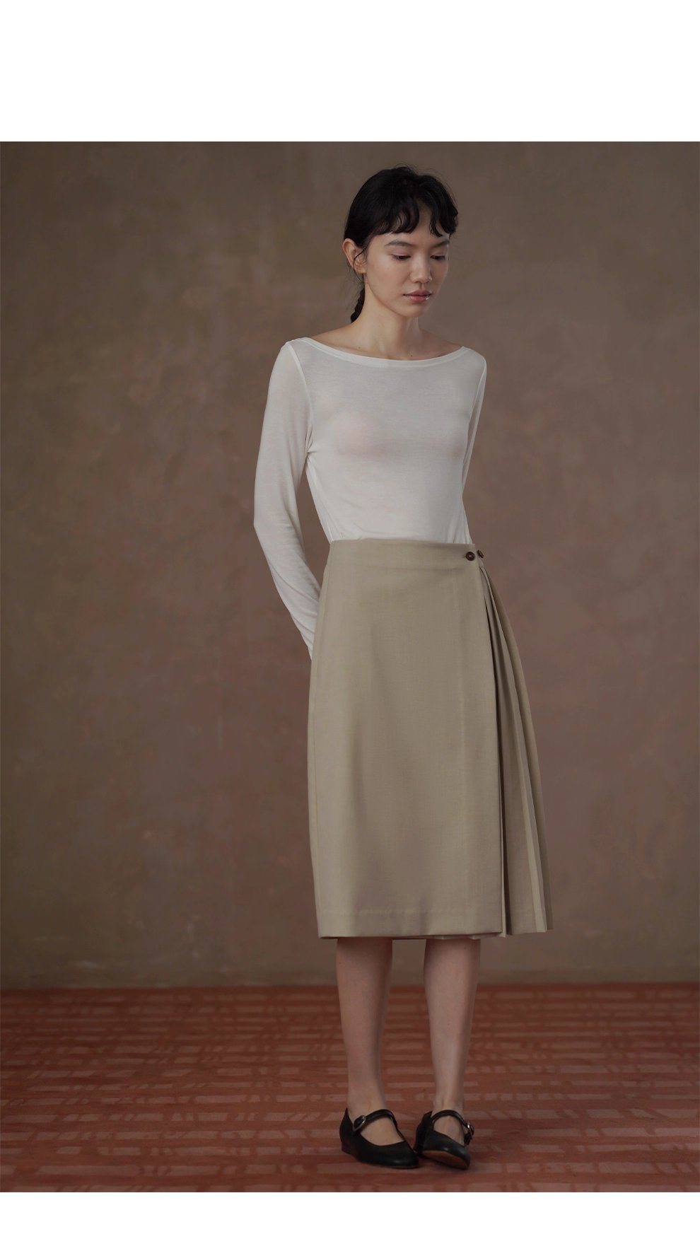 法式通勤一片圍裹式寬鬆直筒高腰不對稱壓褶顯瘦半身裙