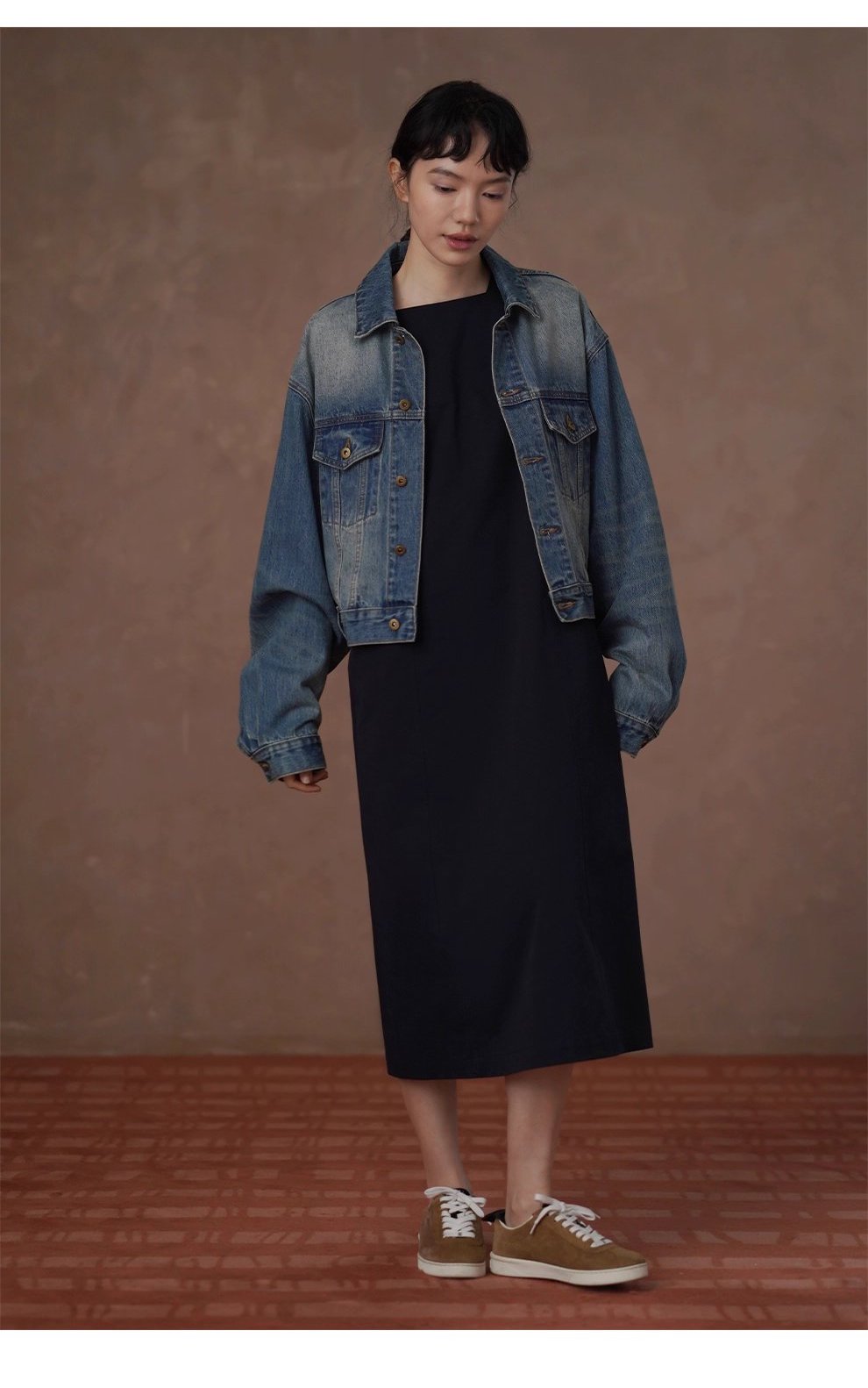 重回80年復古磨白柔軟水洗高克重長絨棉寬鬆牛仔外套女