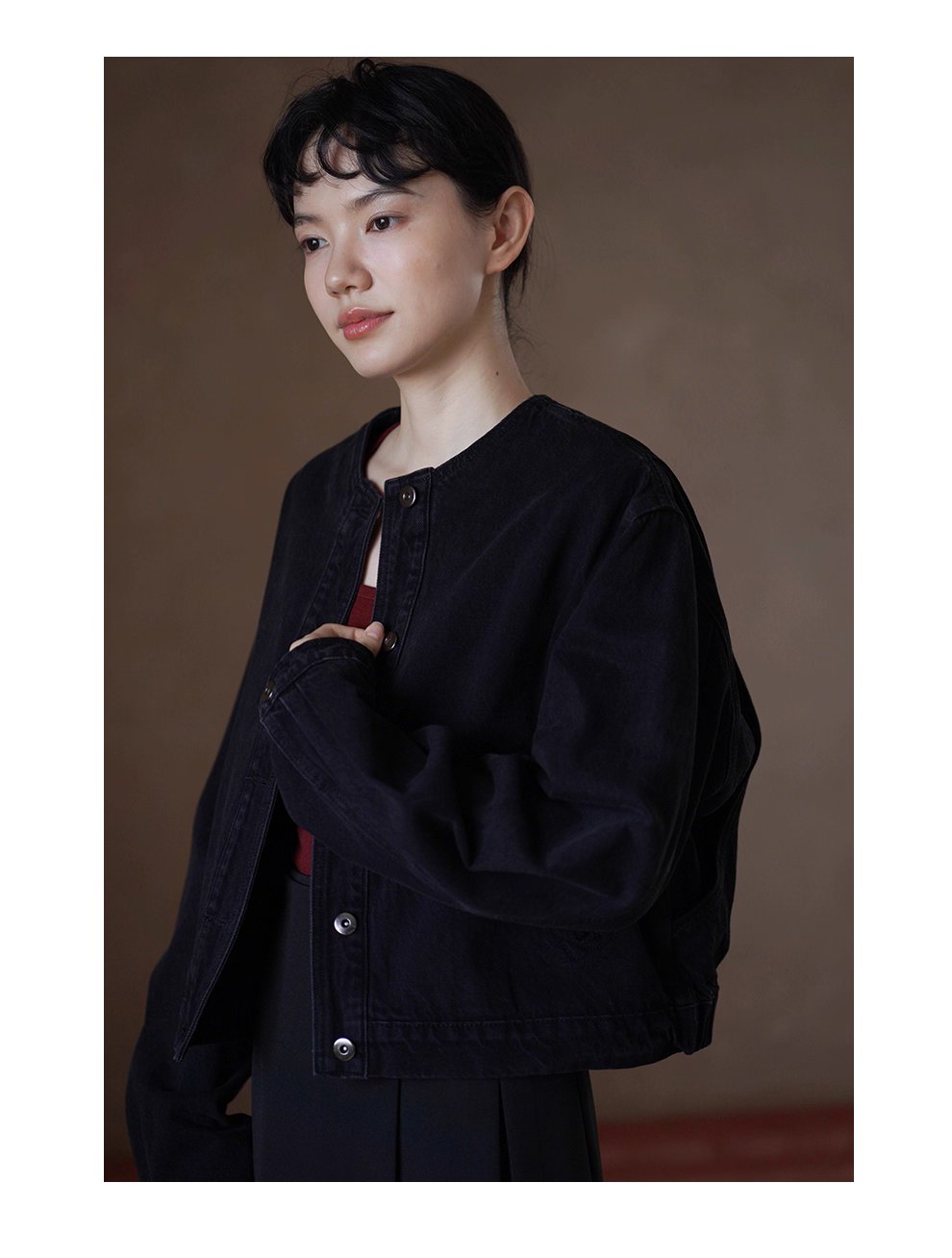 龐克牛仔做舊復古水洗寬鬆輪廓短款圓領顯瘦小個子外套