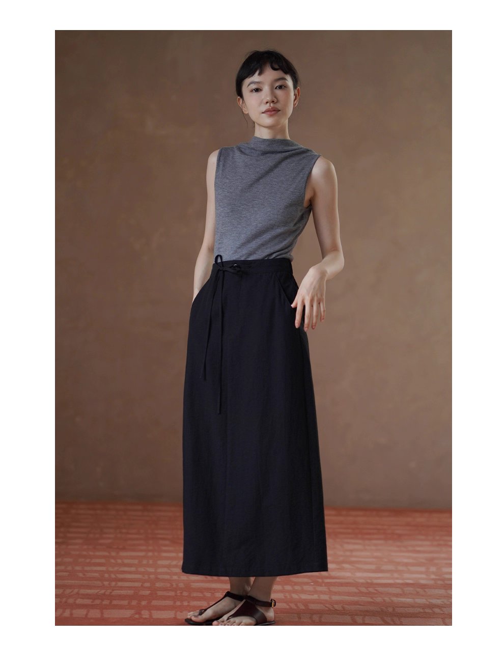 不出錯都會通勤基本款半身裙繫帶顯瘦H型直筒高腰裙女