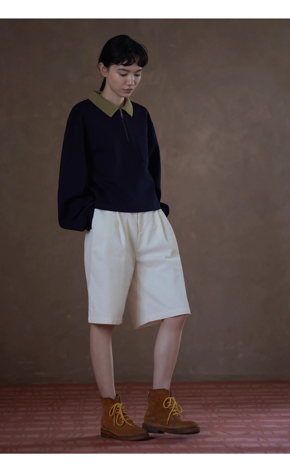 正統學院風撞色Polo領衛衣空氣層針織布料寬鬆顯瘦上衣