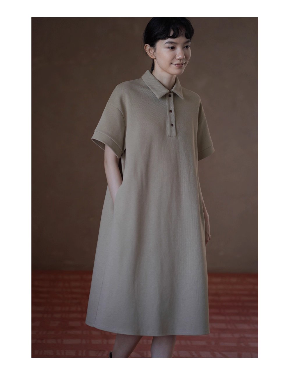 入秋的選擇寬鬆落肩顯瘦不挑人直筒polo領學院風洋裝