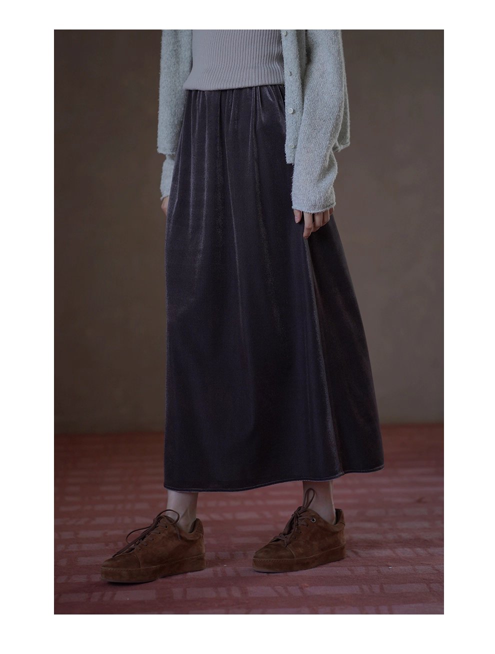 高密度植絨工藝豐滿絨感低調光澤絲絨裙高腰顯瘦半身裙