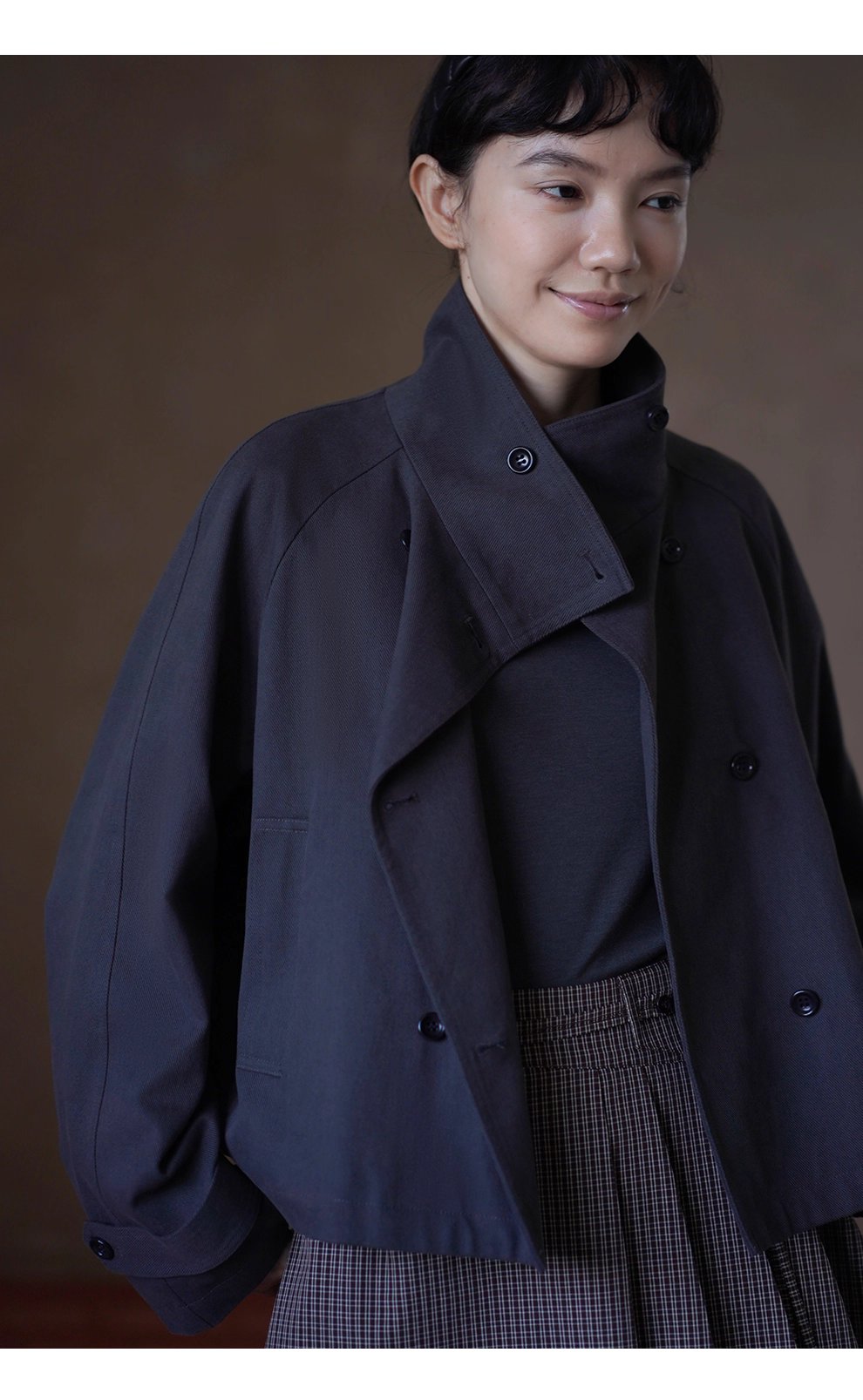 波士頓橋風衣挺括萊賽爾棉氣質立領剪裁寬鬆顯瘦外套女