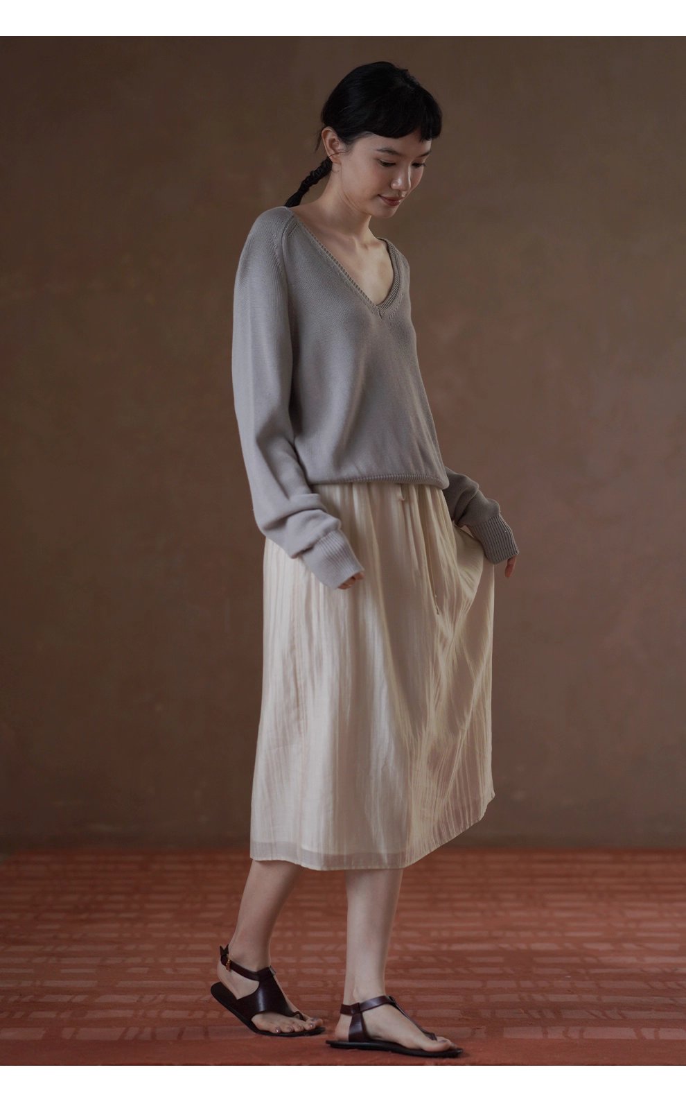 縹緲雲感萊賽爾亞麻透氣細膩肌理抽繩高腰顯瘦微A半身裙