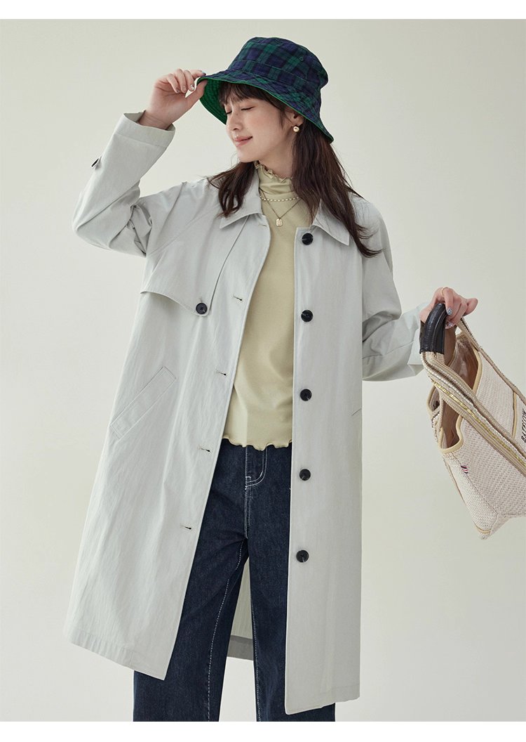 韓系單扣中長款風衣外套女25秋季新款長袖上衣