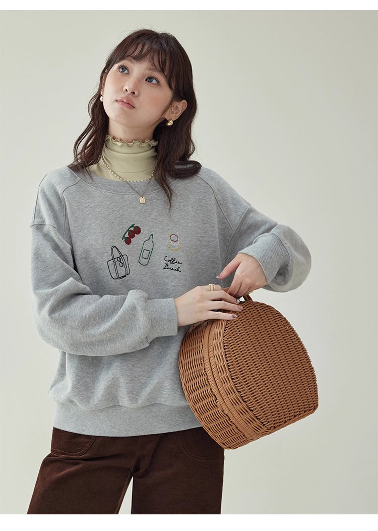 減齡刺繡圓領純棉衛衣女25秋季新款寬鬆長袖上衣