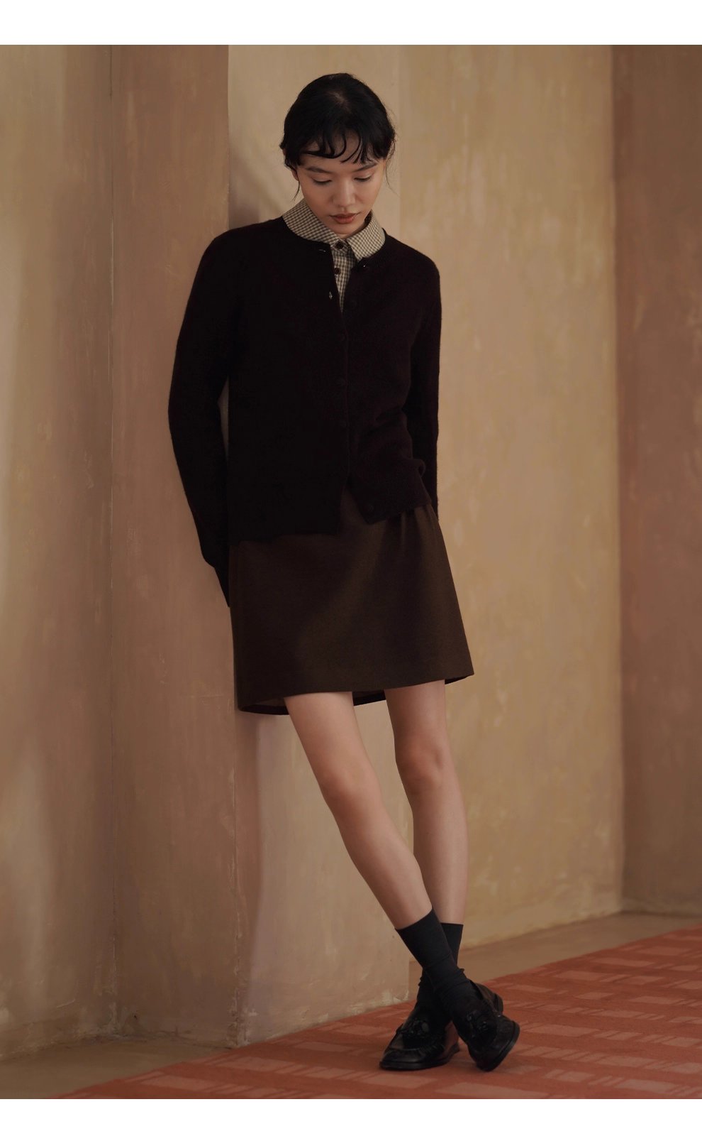 檀香肉桂咖山羊絨羊毛混紡柔軟保暖針織開襟衫通勤外套女