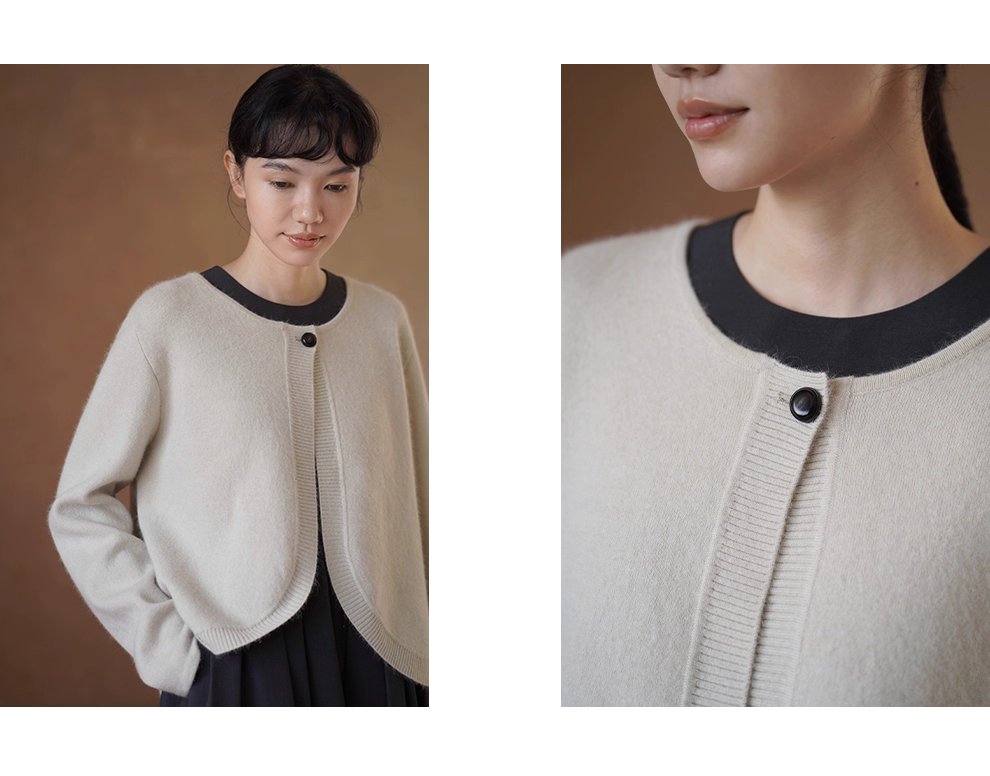 溫柔濾鏡氛圍感軟糯兔毛羊毛外套弧形門襟寬鬆毛衣開襟衫