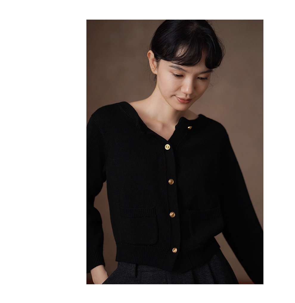 穿搭驚喜前後雙開復古金扣羊毛混紡毛衣顯瘦外套女