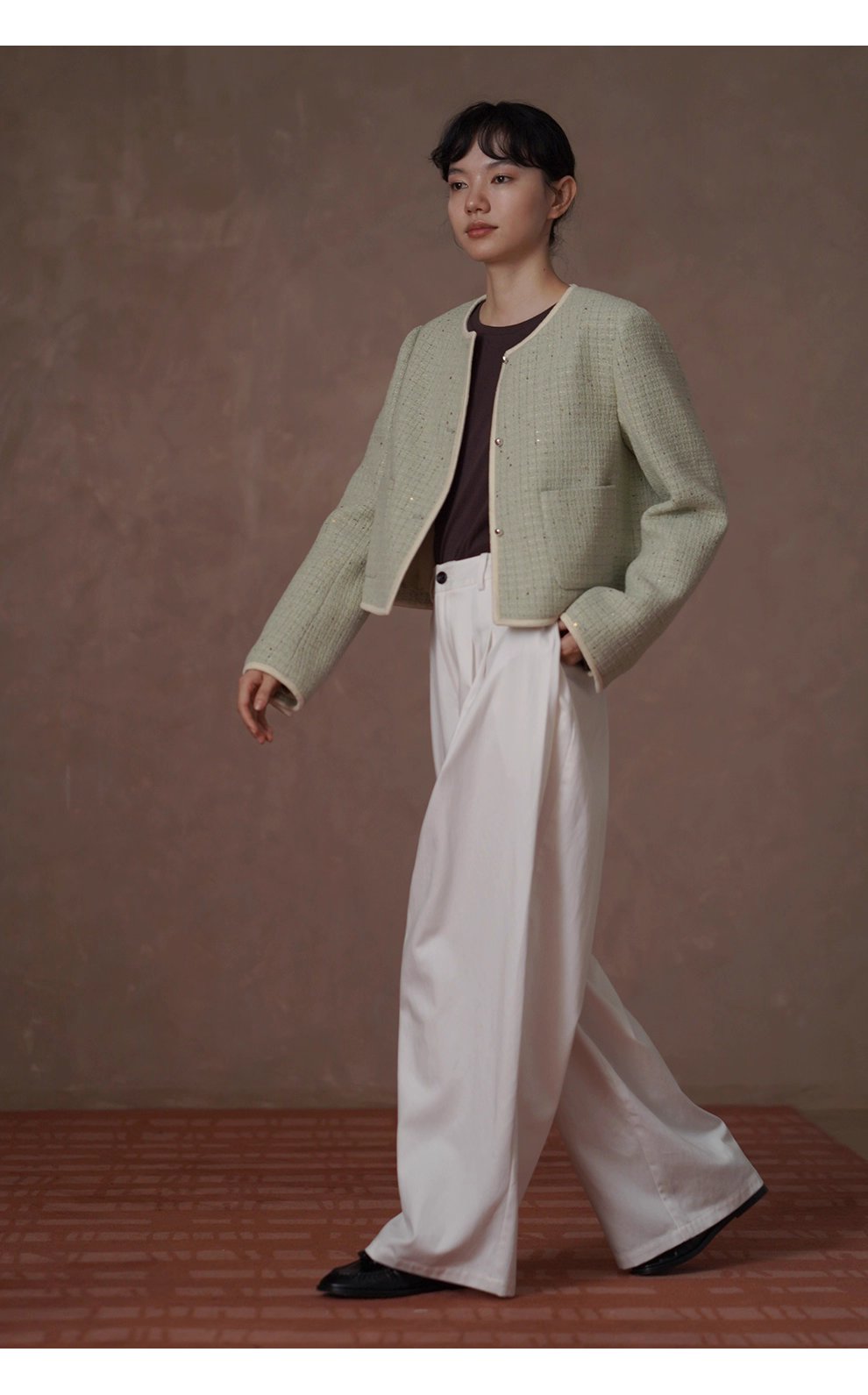 茉莉花紗編織小香羊毛混紡肌理感通勤顯瘦短版西裝外套