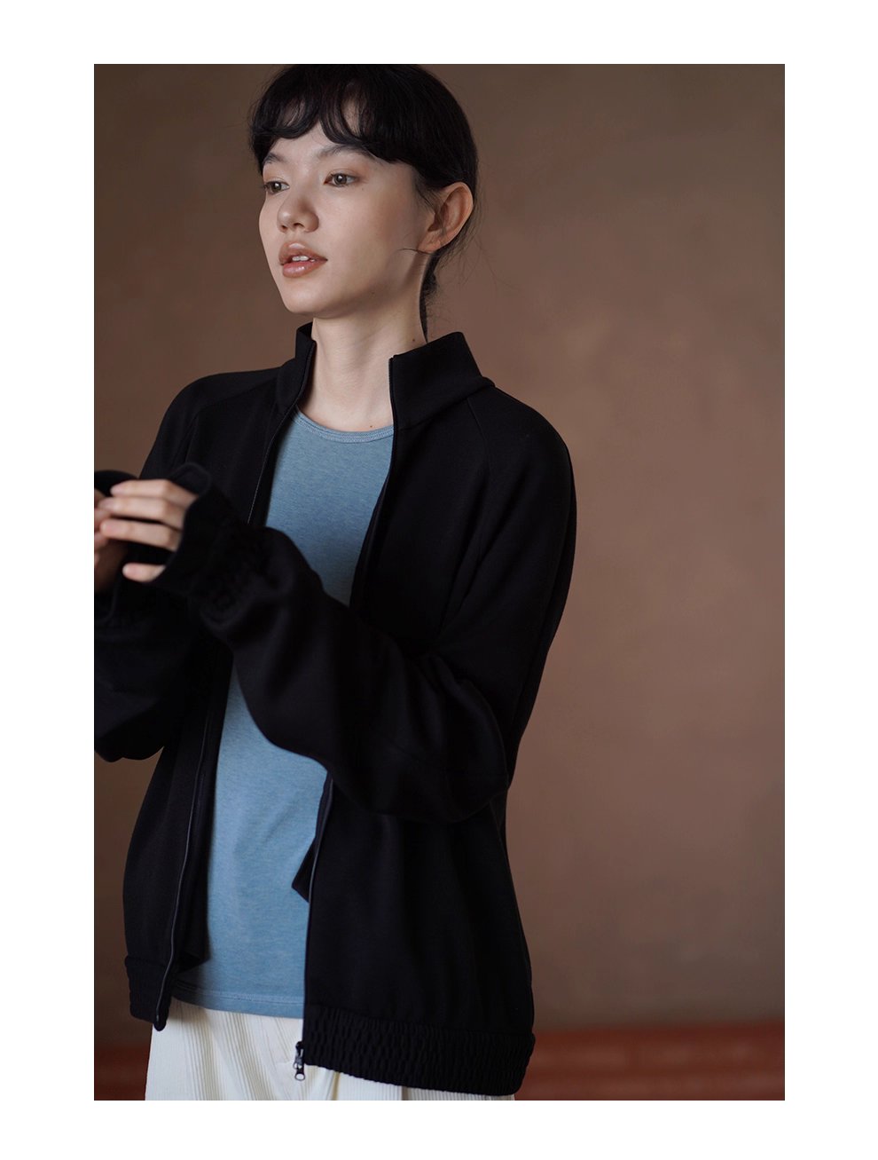 軟糯空氣層垂感寬鬆顯瘦休閒立領外套小眾打攬袖口衛衣