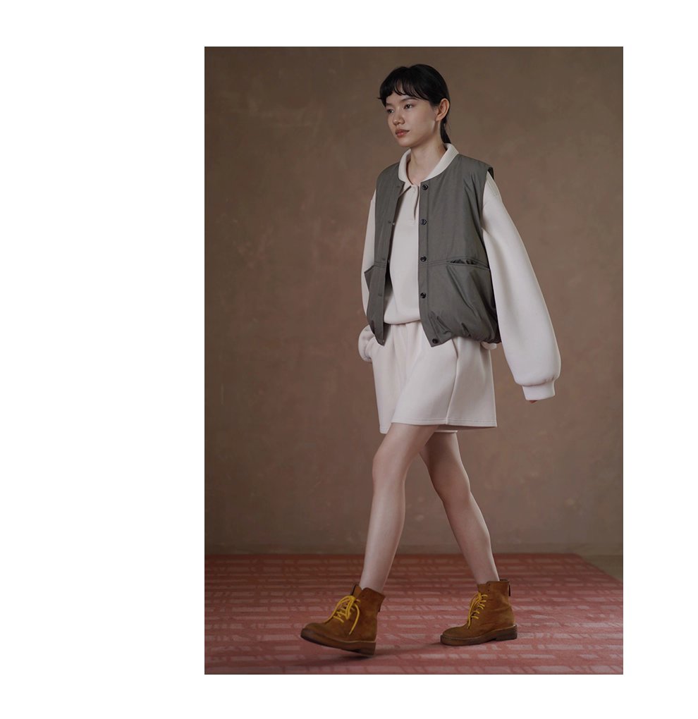 輕量保暖馬甲寬鬆H身型短款疊穿搭檔休閒圓領棉服外套女