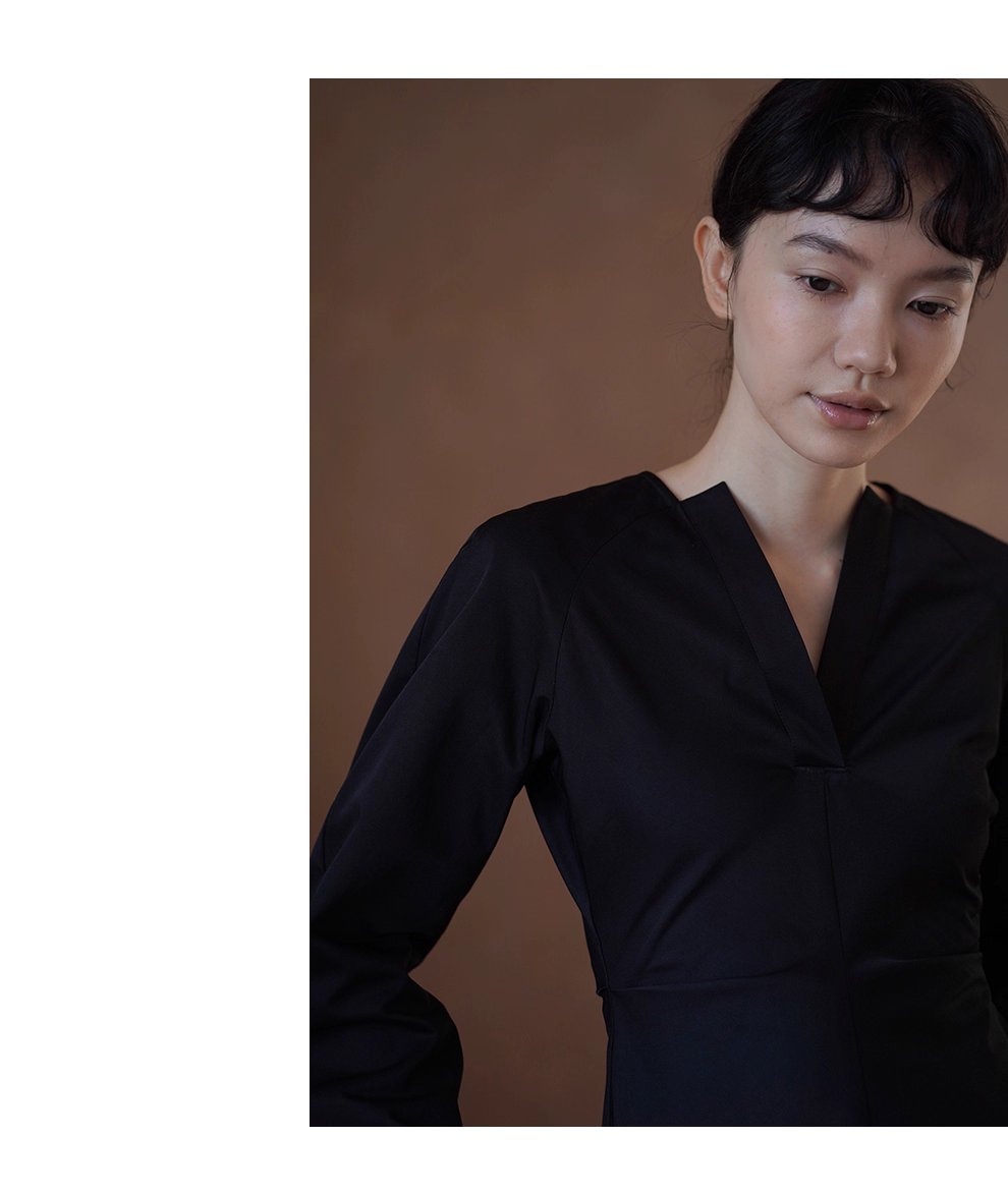 極簡廓形收腰剪裁寬鬆羊腿袖通勤短款顯瘦小個子洋裝