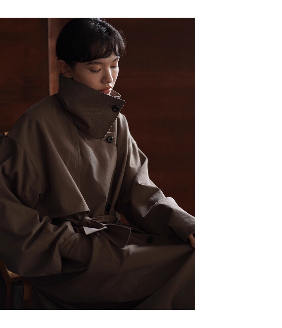 利落入秋100棉挺括寬鬆簡約氣場長款顯瘦通勤風衣外套女