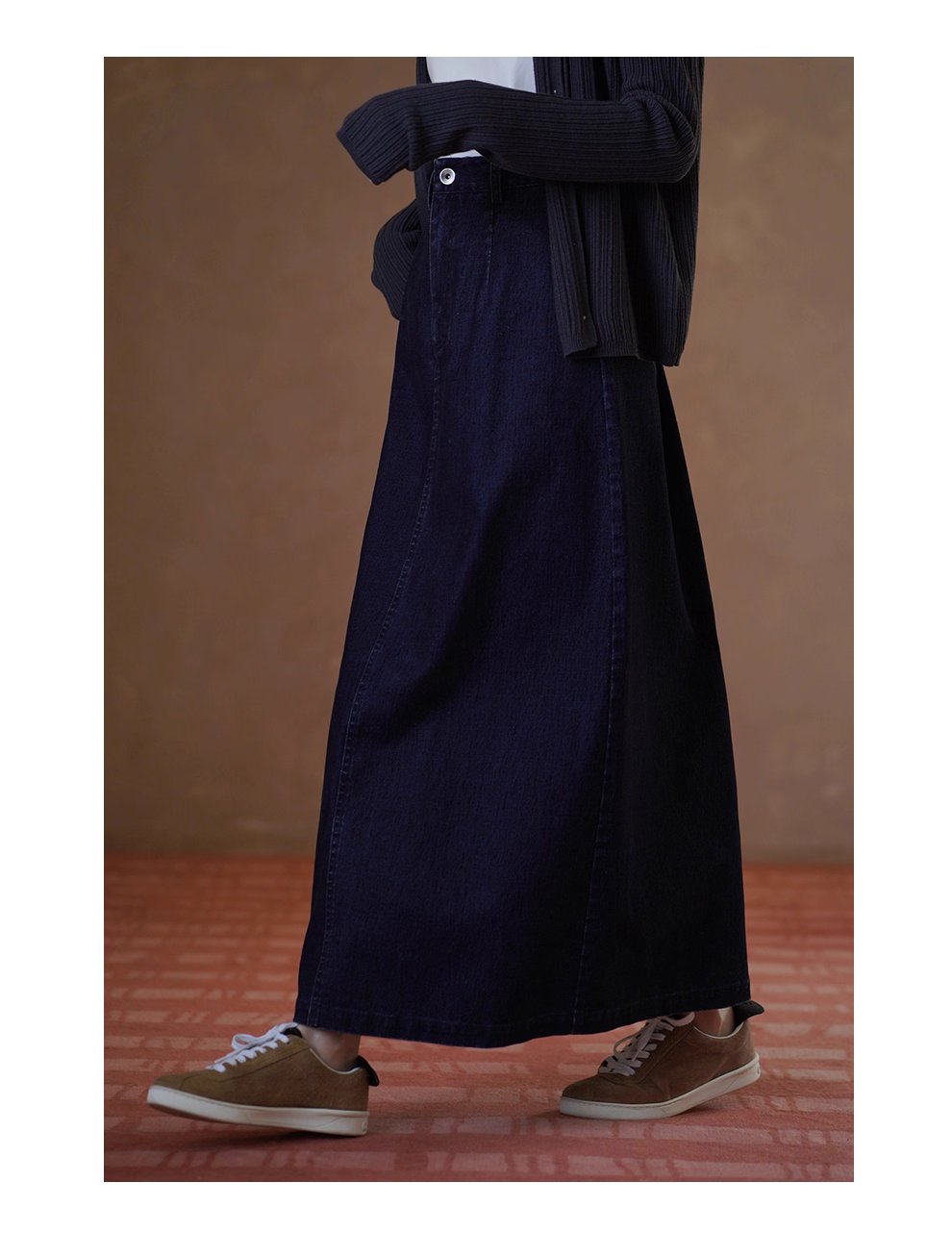 復古時髦做舊磨毛牛仔長款半身裙高腰微A寬鬆顯瘦裙子