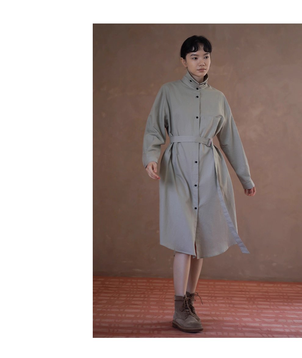 日常友善清透亞麻棉混紡襯衫領寬鬆H版型腰帶通勤洋裝