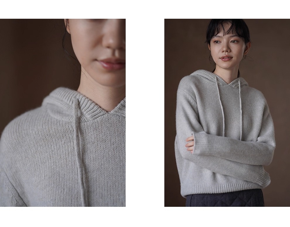 淡人配色毛衣溫暖100羊毛寬鬆連帽疊穿休閒顯瘦針織女