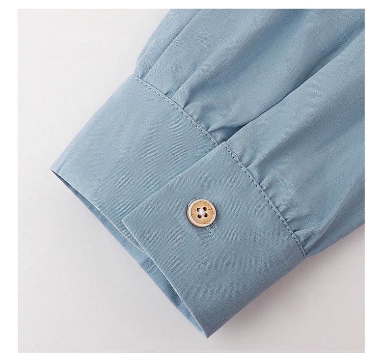 藍色花邊下擺抽繩襯衫女秋季新款單排扣長袖上衣,藍色花邊下擺抽繩襯衫女秋季新款單排扣長袖上衣,HBEW1103,藍色花邊下擺抽繩襯衫女秋季新款單排扣長袖上衣,翻領排扣,天絲混棉