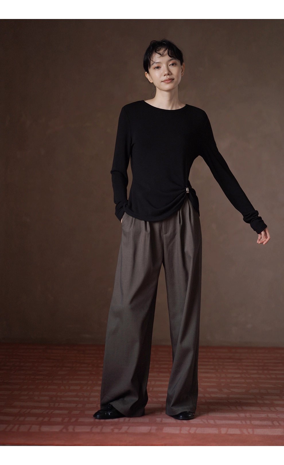 質感鬆弛通勤單品羊毛混紡西裝長褲高腰寬鬆顯瘦腿褲