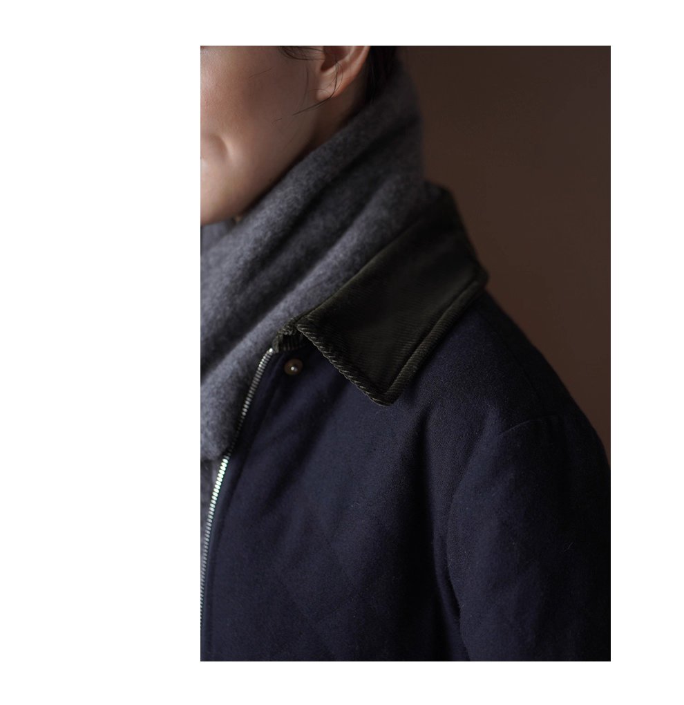 復古英倫配色撞色燈芯絨翻領正肩短款菱形格絎棉外套女