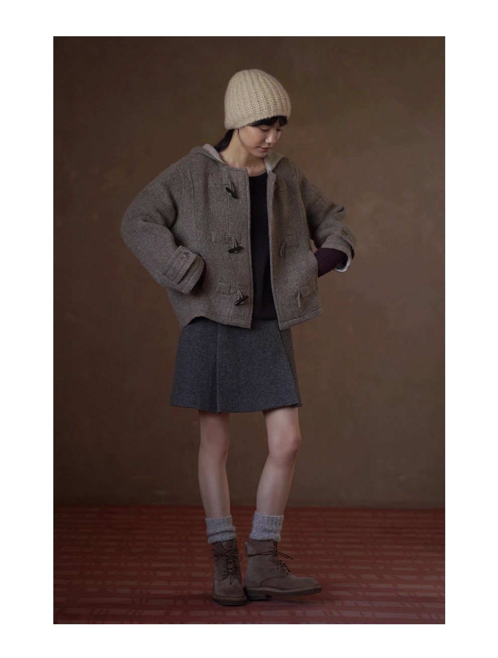 書香學院風外套澳洲進口羊毛駝絨連帽牛角扣短款雙面呢