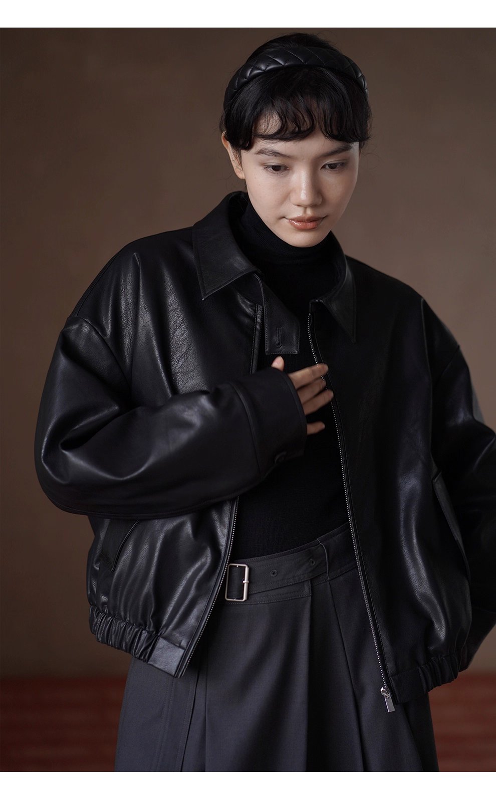 風度溫度並存寬鬆輪廓復古環保夾棉加厚保暖皮衣外套女