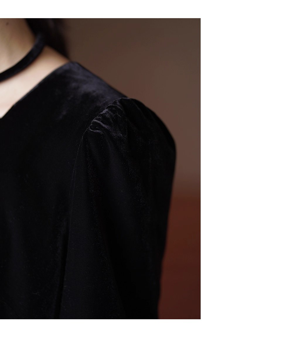 略施粉黛優雅宴會高克重品質絲絨繫帶不對稱領洋裝女