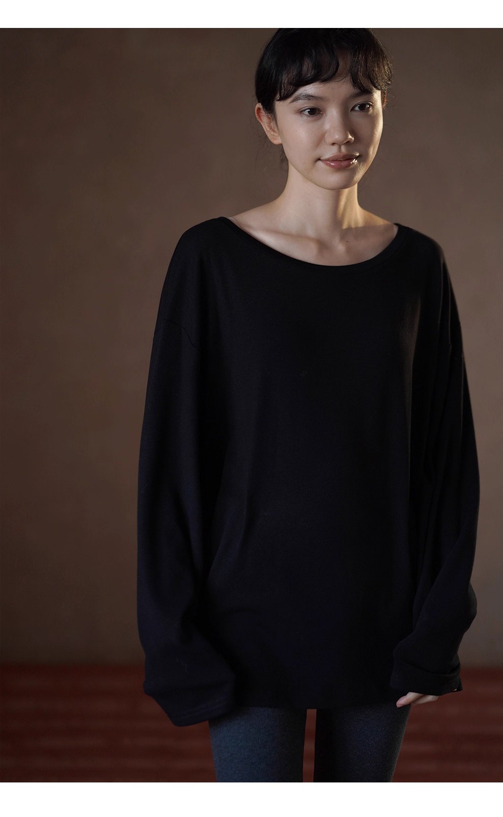 柔軟的慵懶感寬鬆無負擔船領內搭T恤垂感彈性顯瘦上衣女