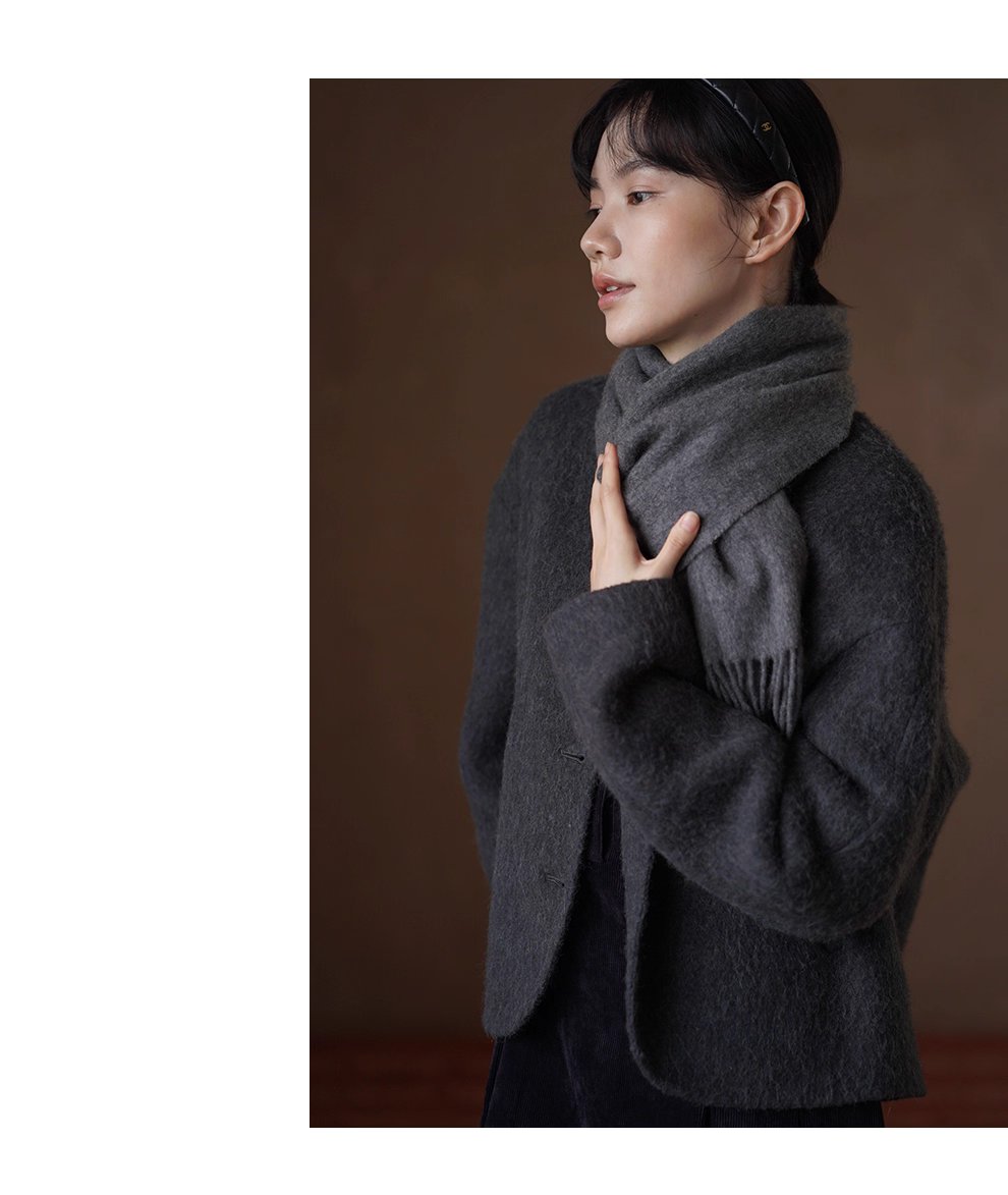 850g羊駝綿羊毛重磅雙面呢絨感寬鬆通勤顯瘦保暖外套女