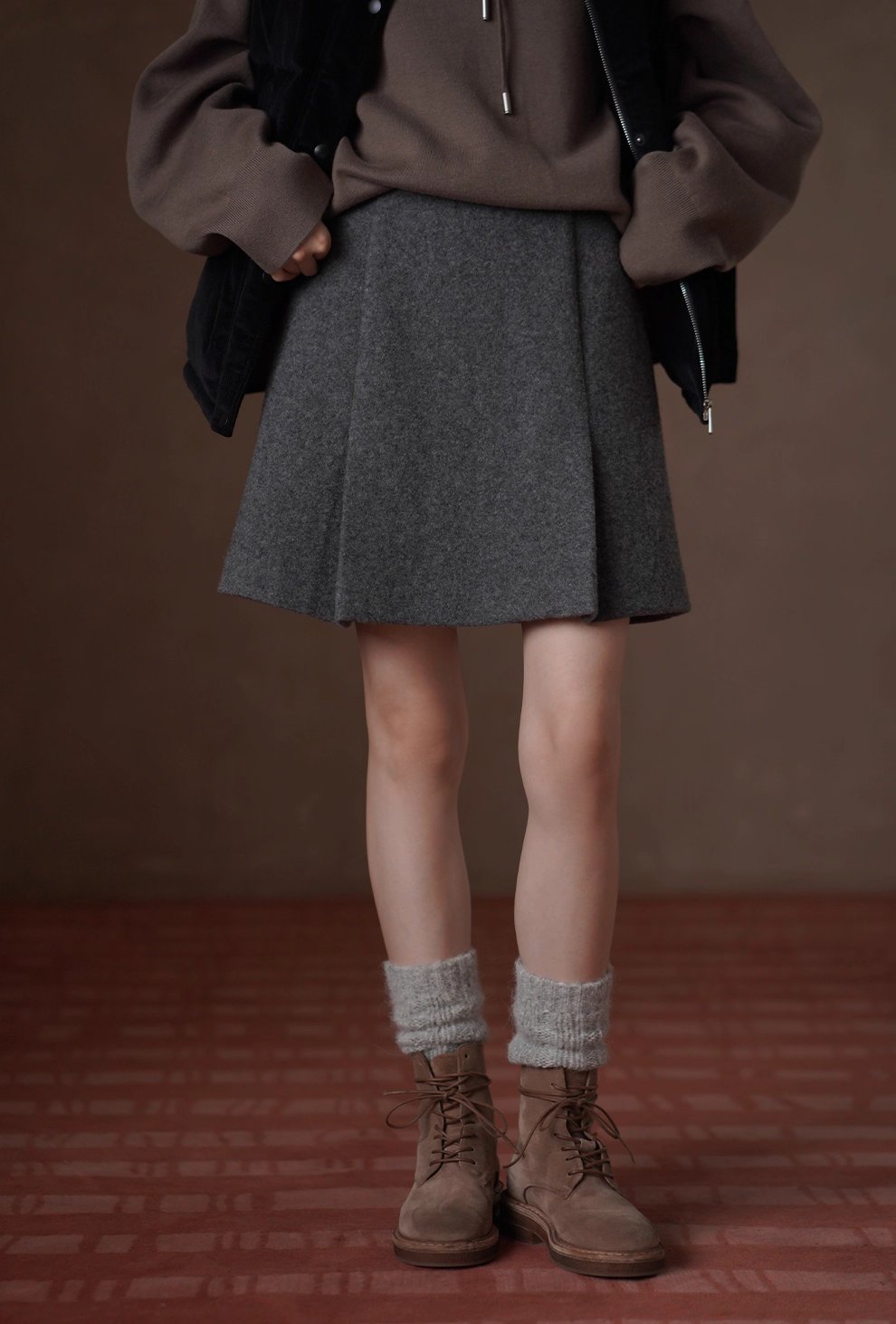 高羊毛粗呢料挺括厚實A字高腰工字褶顯瘦短款半身裙女,高羊毛粗呢料挺括厚實A字高腰工字褶顯瘦短款半身裙女,HBEW2025,高羊毛粗呢料挺括厚實A字高腰工字褶顯瘦短款半身裙女,工字壓褶,羊毛混紡