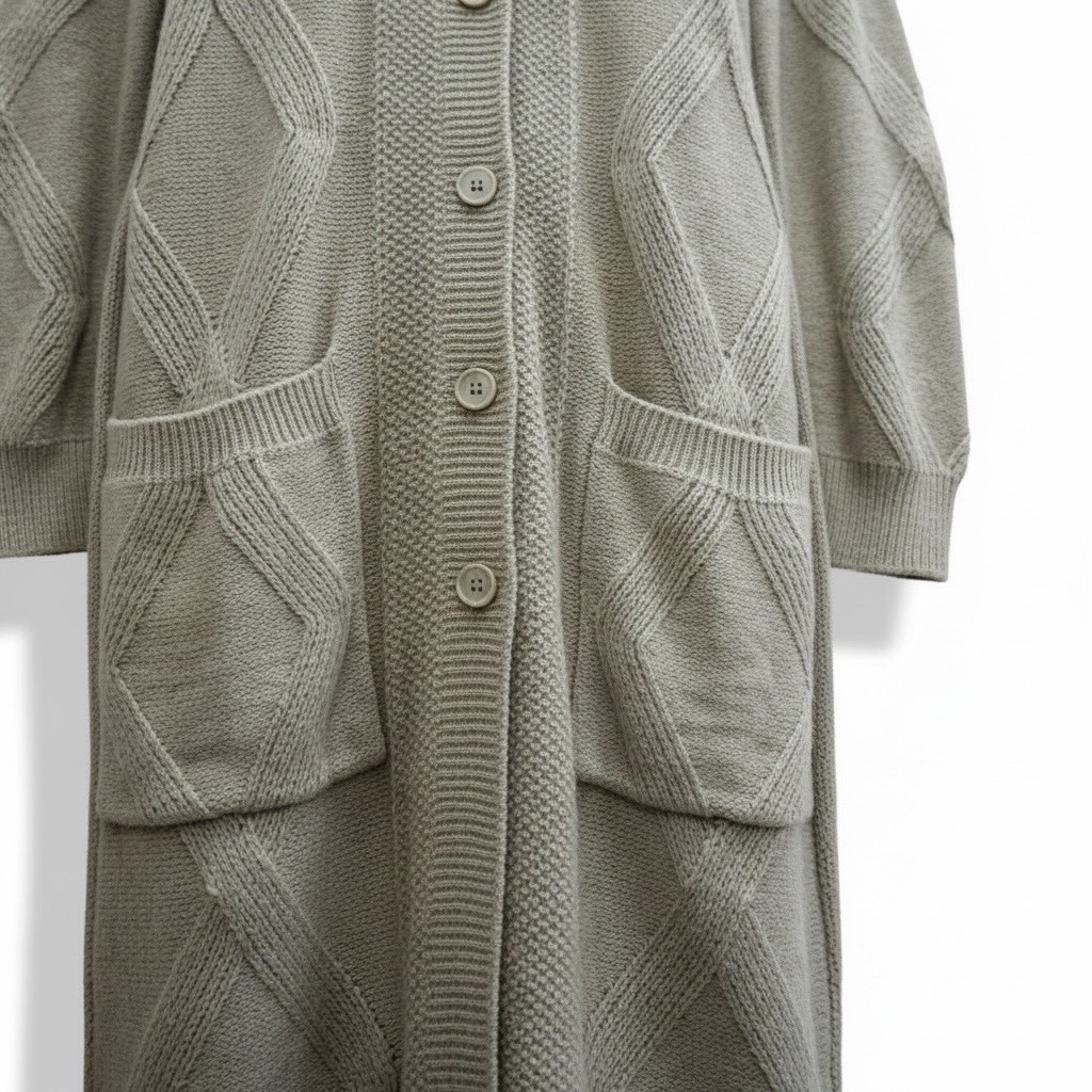 立領排扣菱格紋長款開衫針織外套,立領排扣菱格紋長款開衫針織外套,5W165019,立領排扣菱格紋長款開衫針織外套,排釦開衫,長款針織