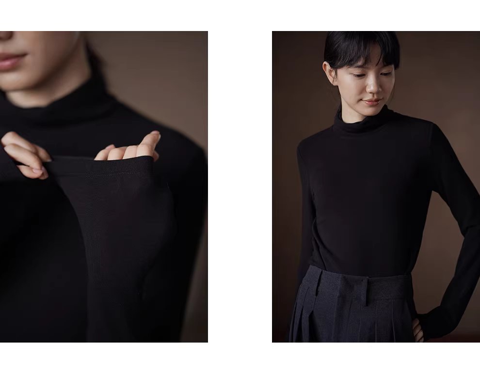 舒暖基本款長袖高彈修身高領後開叉顯瘦百搭通勤打底衫,舒暖基本款長袖高彈修身高領後開叉顯瘦百搭通勤打底衫,HBEW1139,舒暖基本款長袖高彈修身高領後開叉顯瘦百搭通勤打底衫,翻折高領,正肩版型