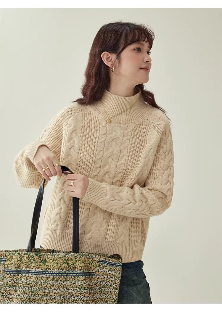 韓系杏色麻花高領毛衣女25冬季新款寬鬆長袖上衣,韓系杏色麻花高領毛衣女25冬季新款寬鬆長袖上衣,HBEW1156,韓系杏色麻花高領毛衣女25冬季新款寬鬆長袖上衣,高領毛衣,麻花針織