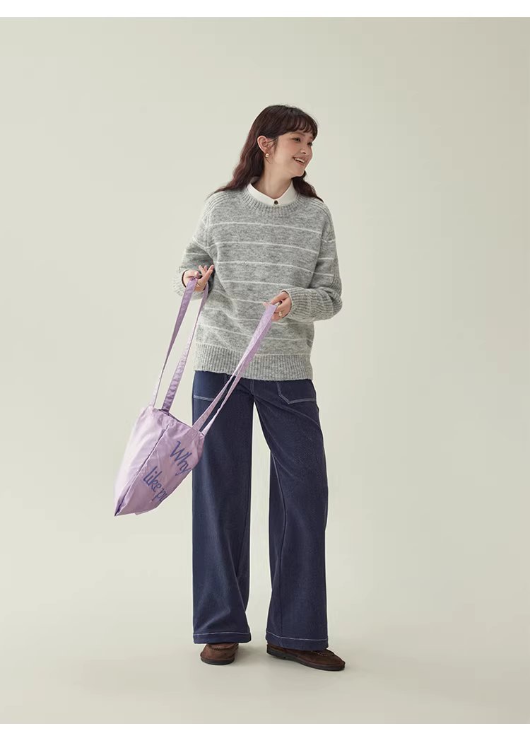 日繫條紋長袖羊毛絨毛衣女冬季新款通勤寬鬆上衣,日繫條紋長袖羊毛絨毛衣女冬季新款通勤寬鬆上衣,HBEW1158,日繫條紋長袖羊毛絨毛衣女冬季新款通勤寬鬆上衣,日系清新,羊毛混紡