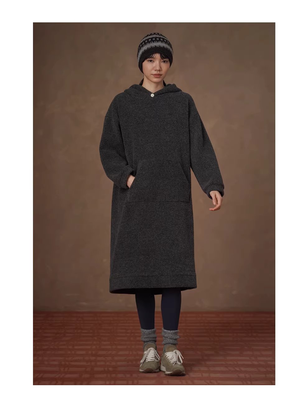 梨形友善羊毛混紡長直筒遮肉顯瘦連帽休閒百搭洋裝,梨形友善羊毛混紡長直筒遮肉顯瘦連帽休閒百搭洋裝,HBEW7064,梨形友善羊毛混紡長直筒遮肉顯瘦連帽休閒百搭洋裝,連帽洋裝,親膚保暖