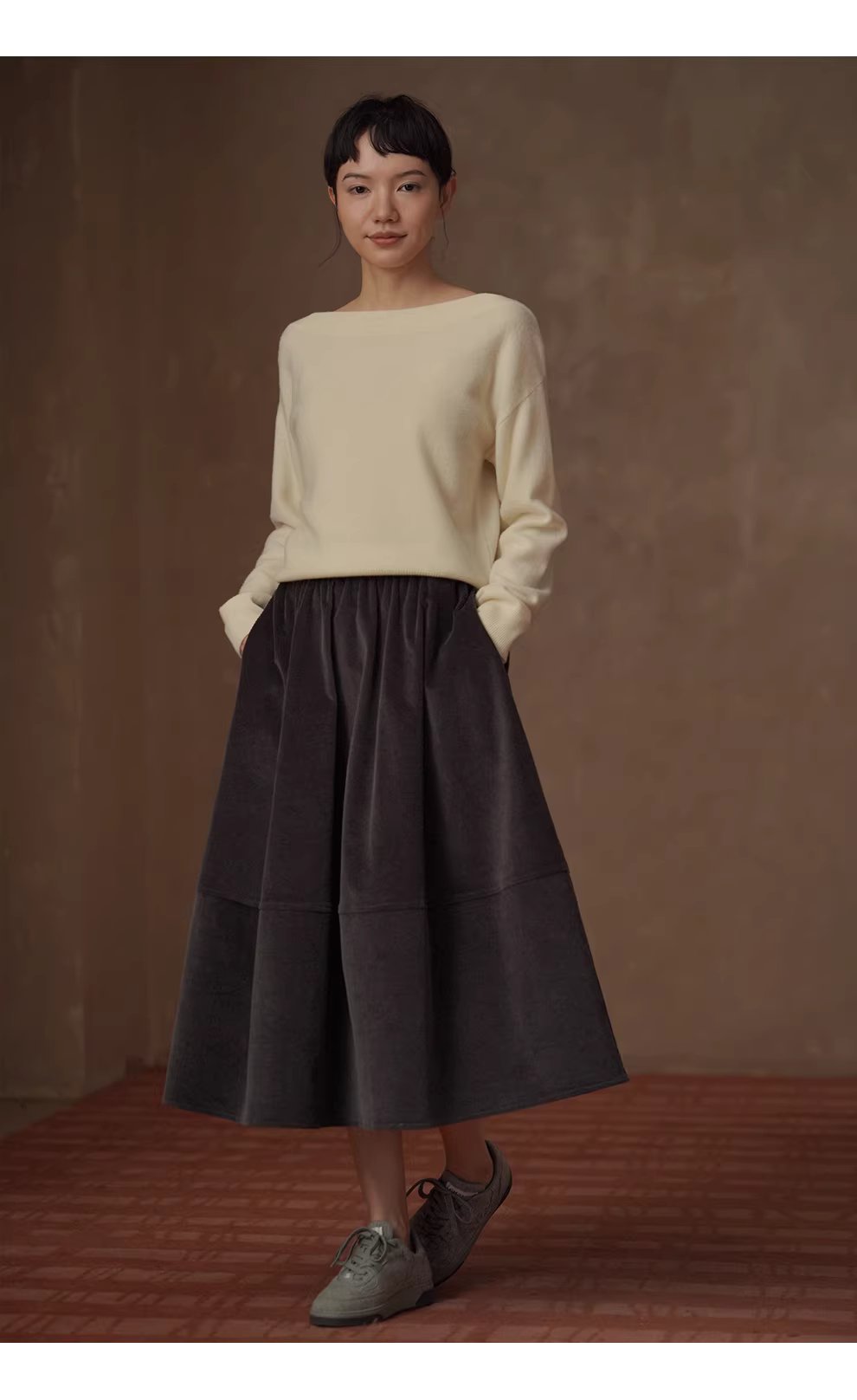 細膩坑條燈芯絨鬆緊高腰顯瘦分割剪裁通勤蓬蓬半身裙女,細膩坑條燈芯絨鬆緊高腰顯瘦分割剪裁通勤蓬蓬半身裙女,HBEW2041,細膩坑條燈芯絨鬆緊高腰顯瘦分割剪裁通勤蓬蓬半身裙女,蓬而不臃,燈芯絨