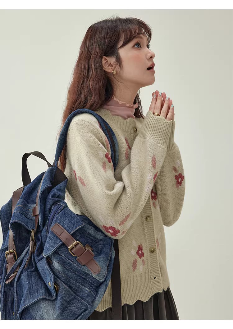 漸層小花加厚毛衣開襟衫女冬季新款蕾絲單排扣上衣,漸層小花加厚毛衣開襟衫女冬季新款蕾絲單排扣上衣,HBEW1196,漸層小花加厚毛衣開襟衫女冬季新款蕾絲單排扣上衣,花邊衣襬,小花針織