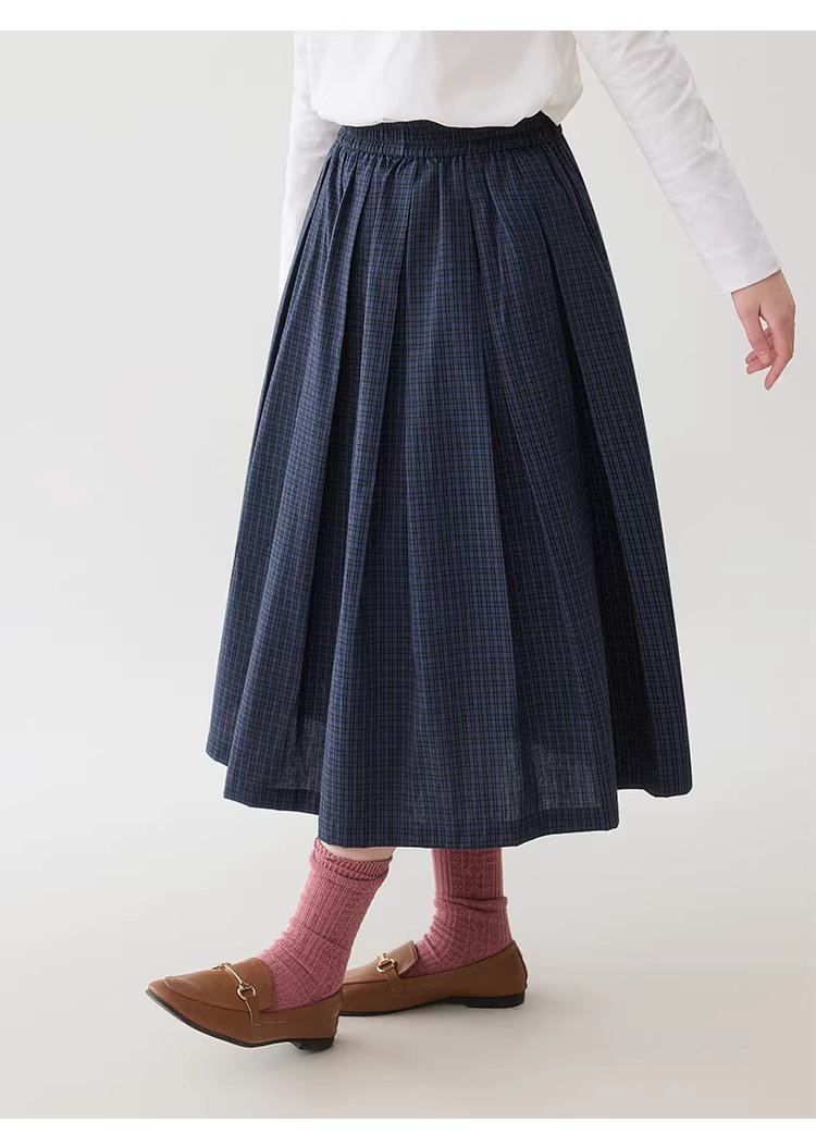 藍格百褶a字純棉半身裙女春季新款鬆緊腰中長裙,藍格百褶a字純棉半身裙女春季新款鬆緊腰中長裙,HBFS2000,藍格百褶a字純棉半身裙女春季新款鬆緊腰中長裙,復古格紋,全棉面料
