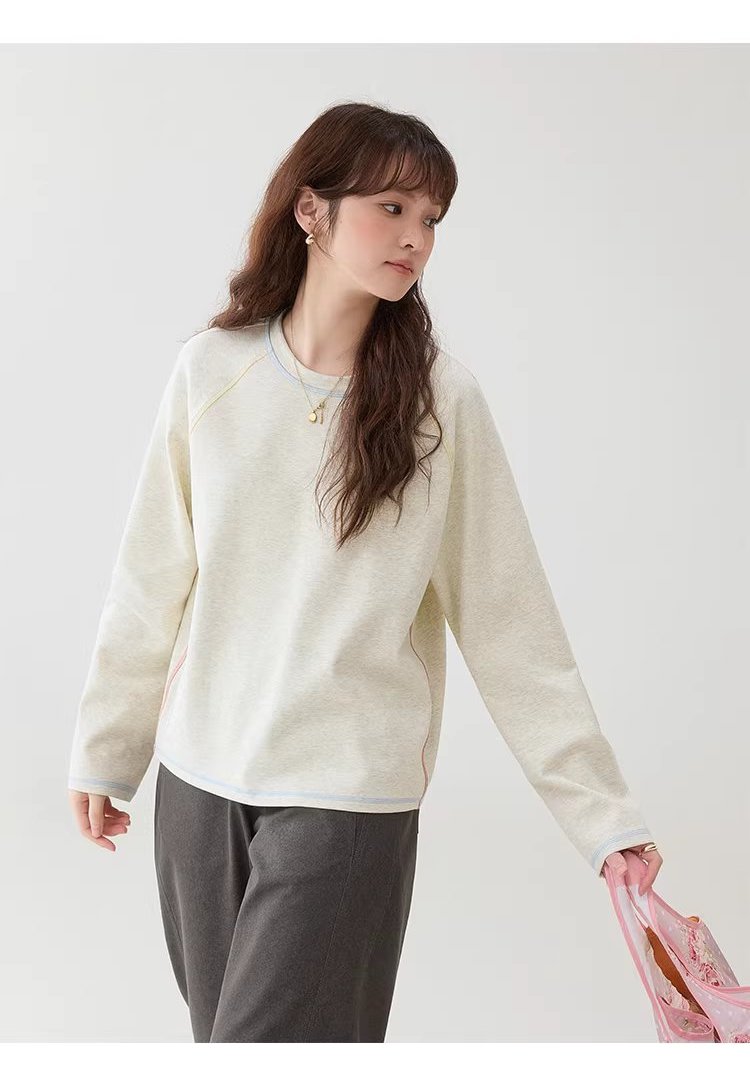 撞色反線長絨棉T恤女春季新款寬鬆插肩袖上衣,撞色反線長絨棉T恤女春季新款寬鬆插肩袖上衣,HBFS1009,撞色反線長絨棉T恤女春季新款寬鬆插肩袖上衣,撞色車線,花灰面料