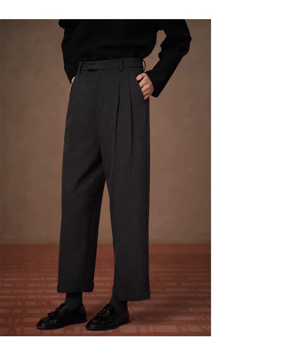 靜奢通勤訂製花灰肌理顯瘦高腰利落直筒折邊西裝長褲女,靜奢通勤訂製花灰肌理顯瘦高腰利落直筒折邊西裝長褲女,HBFS3001,靜奢通勤訂製花灰肌理顯瘦高腰利落直筒折邊西裝長褲女,壓褶收腰,花灰面料