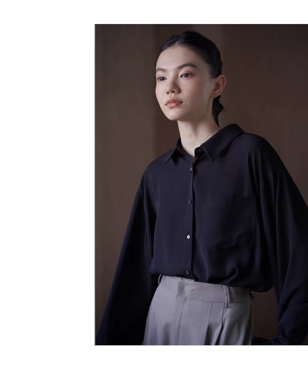 輕盈絲滑雙面雪紡顯瘦垂感落肩基本款簡約翻領通勤襯衫,輕盈絲滑雙面雪紡顯瘦垂感落肩基本款簡約翻領通勤襯衫,HBFS1017,輕盈絲滑雙面雪紡顯瘦垂感落肩基本款簡約翻領通勤襯衫,絲滑垂墜,簡約帥氣